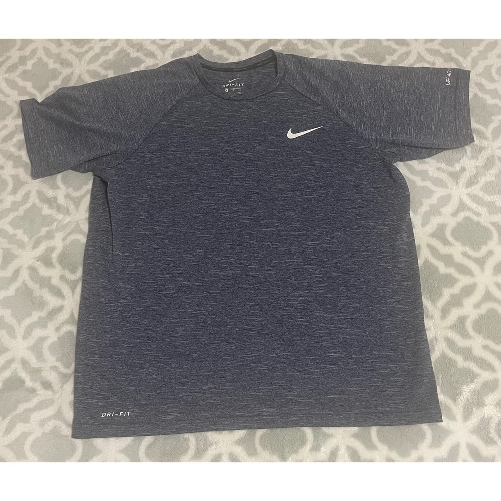 Nike Swim Mens Dri-FIT UPF 40+ Rash Guard Heather Blue‎ Short Sleeve Shirt M
